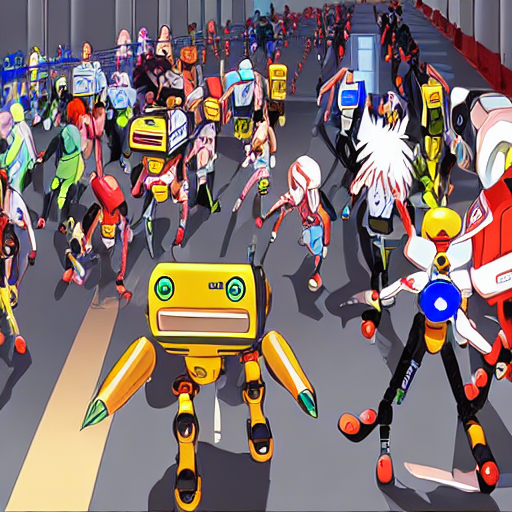 AIに描いてもらった「ロボットによるマラソン大会」